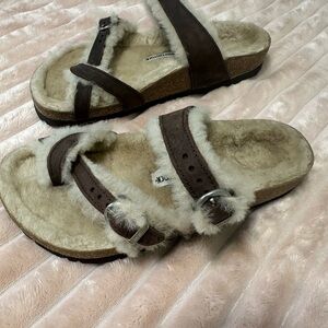 Birkenstock Brown and Cream Sandals with Adjustable Straps